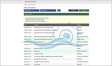 University Academic Calendar